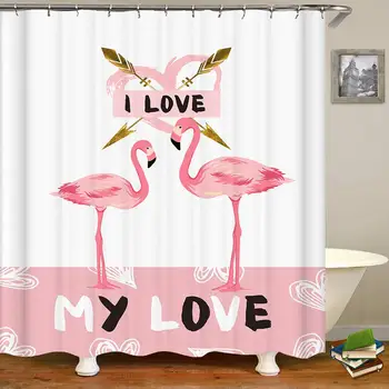 

Flamingo for Lover Shower Curtains Creative Design Bathroom Curtains Waterproof Mildew Proof Washable Bath Screen With 12 Hooks