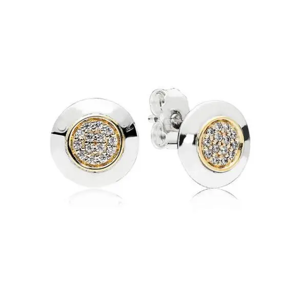 Аутентичные 925 пробы серебряные серьги, золотые двухцветные фирменные серьги-гвоздики для женщин, подарок на свадьбу, хорошее ювелирное изделие