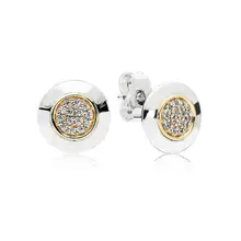 Аутентичные 925 пробы серебряные серьги, золотые двухцветные фирменные серьги-гвоздики для женщин, подарок на свадьбу, хорошее ювелирное изделие