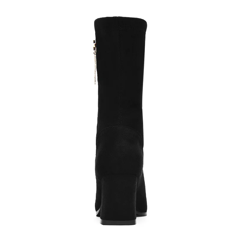 

Dunhu 2019 Winter New Style Pointed Toe Chunky Heel Boots Waterproof Platform Casual Short Boots Side Zipper WOMEN'S Shoes 68128