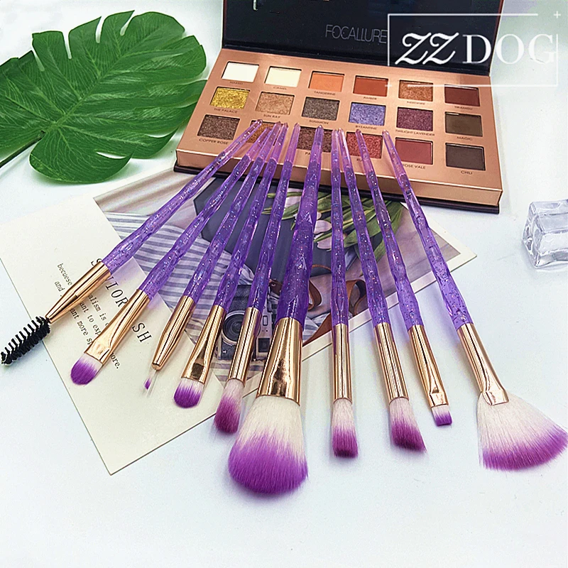 

ZZDOG 10Pcs Pro Makeup Brushes Set For Eyeshadow Highlight Unicorn Crystal Diamond Long Handle High Quality Beauty Tools Kit