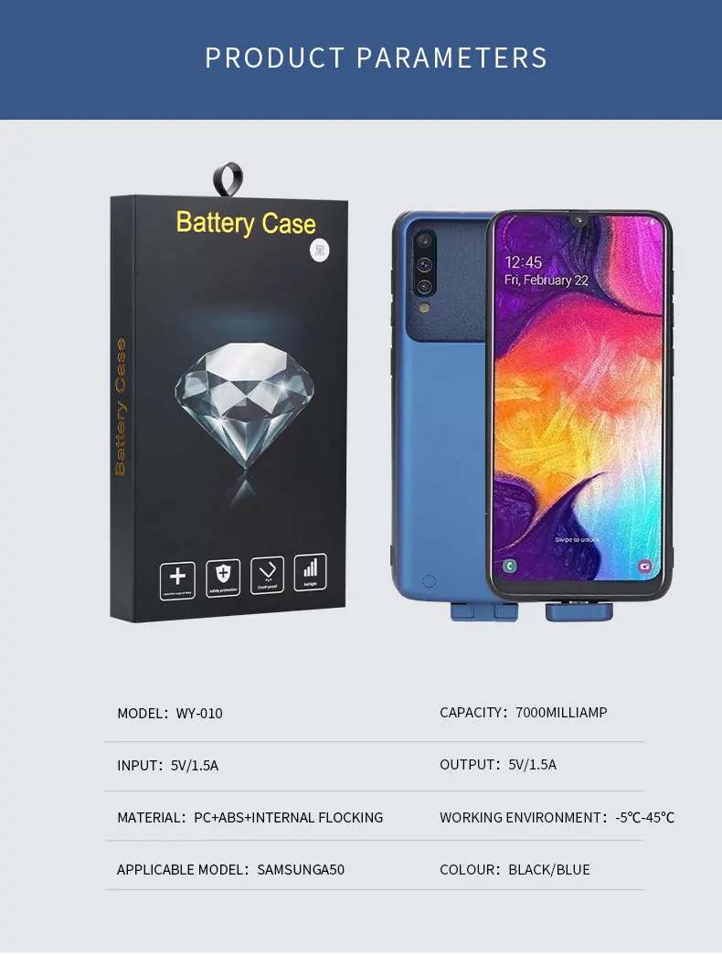 7000 мАч батарея чехол для samsung Galaxy A50 батарея зарядное устройство чехол Крышка смартфона банк питания для samsung A50 батарея Чехол