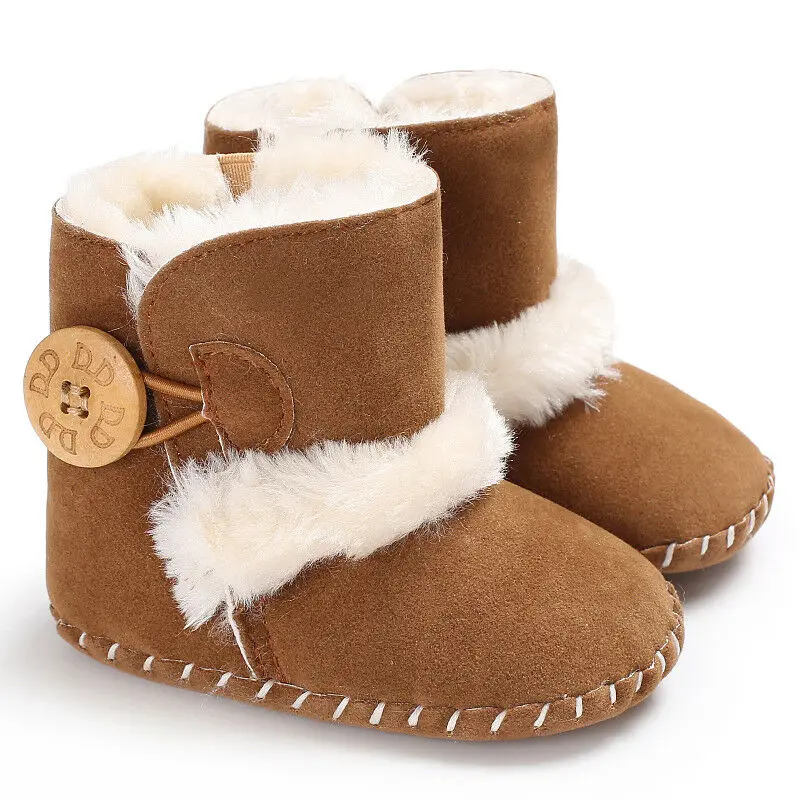 Зимние ботинки для новорожденных девочек от 0 до 18 месяцев; зимняя теплая детская обувь; однотонные плюшевые ботильоны на пуговицах - Цвет: Хаки