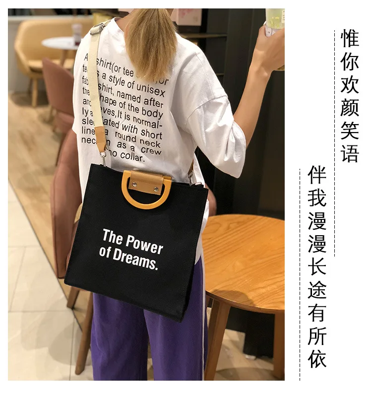 INS Literature And Art Shoulder Bag Lettered Single-shoulder Canvas Bag Women's New Style Canvas Bag Large Bag Handbag on B