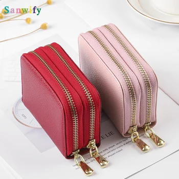 

Business Card Holder Prevent Red/blue/pink/purple/black Bank/id/credit Card Holder Wallet Women/men Double Zipper Card Case