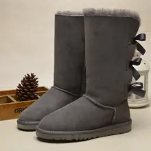 Женские зимние ботинки из коровьей кожи; обувь на меху; зимние женские лыжные теплые шерстяные ботинки с бантами; Лыжная верхняя одежда; Водонепроницаемая Обувь