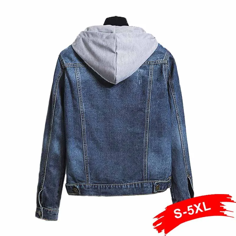 Greatest Plus Size Vintage Ripped Hole Hooded Bomber Denim Jackets 3Xl 5Xl Women Removable Grey Hood Hoodie
