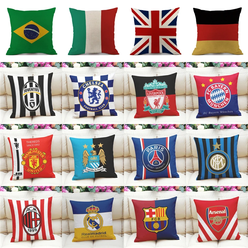 NEW National Flags Soccer Teams Cushion Covers Linen Football Europe America Nations Clubs Pillow Covers Decorative Throw Pillow