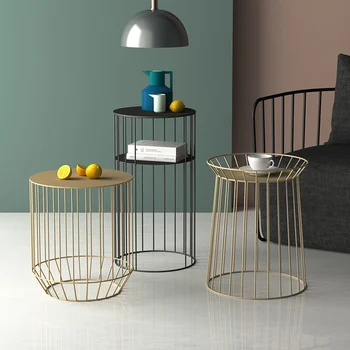 

Modern simple sofa side table iron art Nordic living room creative light luxury small coffee table solid iron wire corner table
