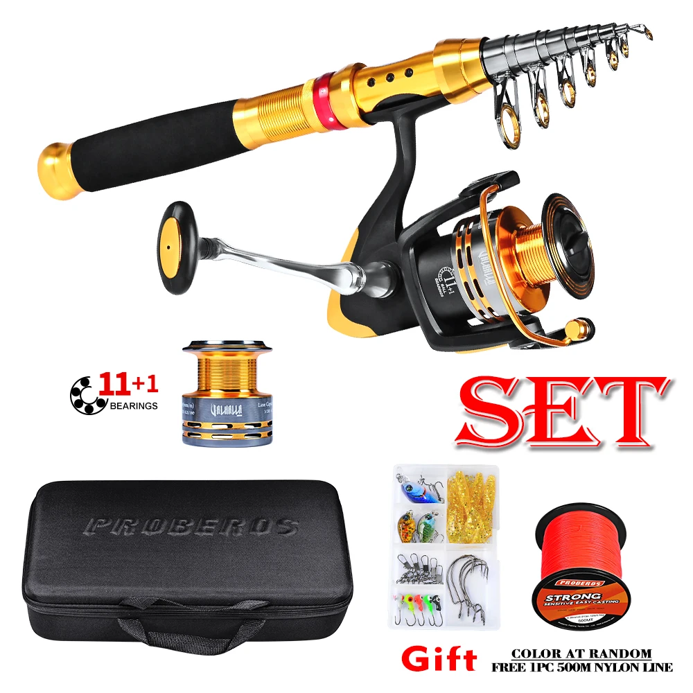 

Fishing Rod and Reel Combo Telescopic Fishing Rod Pole Spinning Reel Set Fishing Line Lures Hooks Barrel Swivels