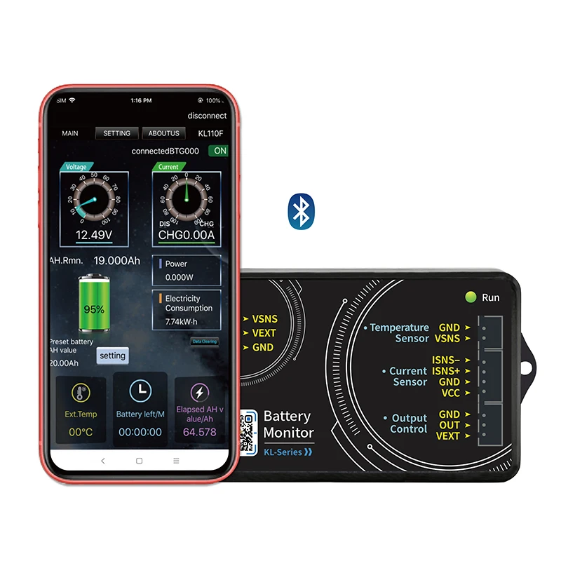 Battery Monitor Bluetooth KL-F DC 0-120V 0-600A Battery Tester Voltage Current VA Meter Battery Coulomb Meter Capacity Indicator 3