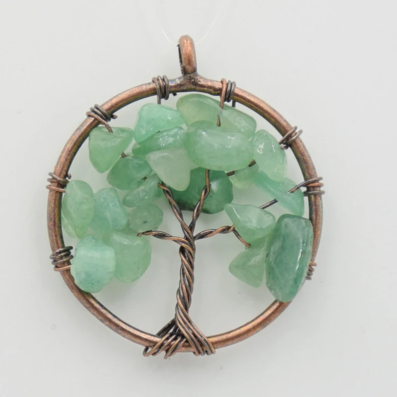 green aventurine Маленький размер 7 Рэйки, лечение чакры Древо жизни кулон для ожерелья винтажный старинный медный натуральный камень чип шарик Шарм ювелирные изделия - Окраска металла: green aventurine