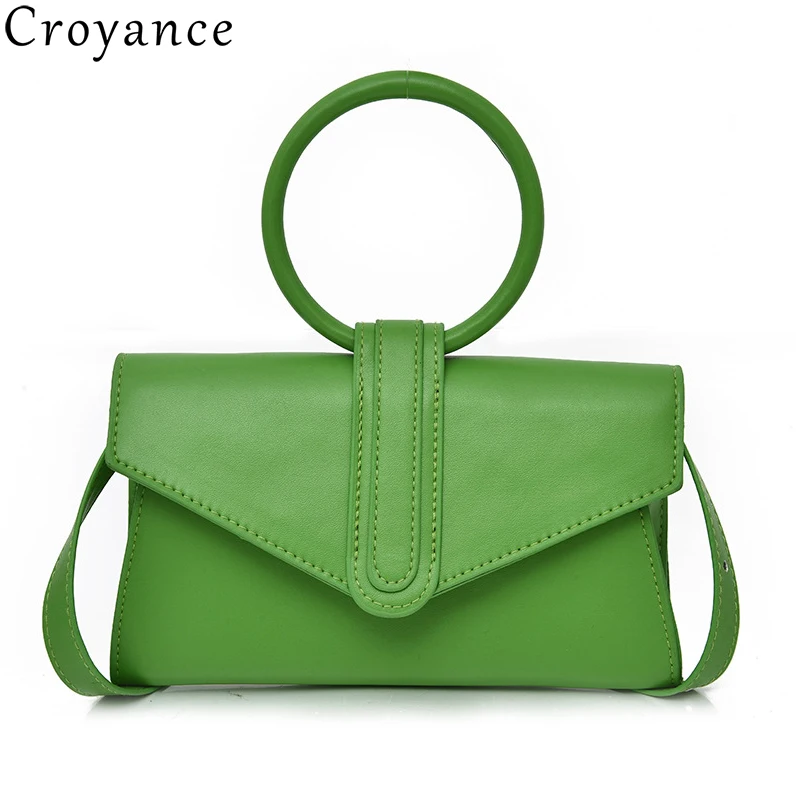 

Croyance Fashion Green Design Leather Circular Handle Handbags for Women Crossbody Shoulder Bags Female Clutch Candy Colors
