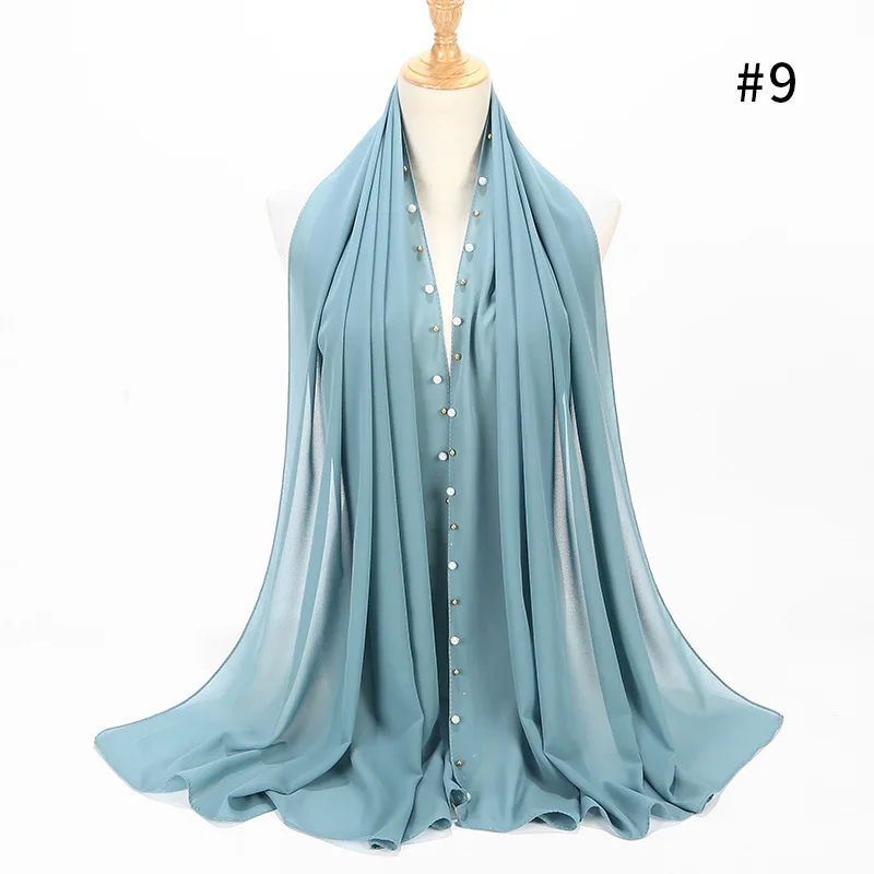 women pearl bubble chiffon scarf Head hijab wrap full cover-up shawls foulard femme headscarf crinkle muslim hijabs stole - Цвет: 9