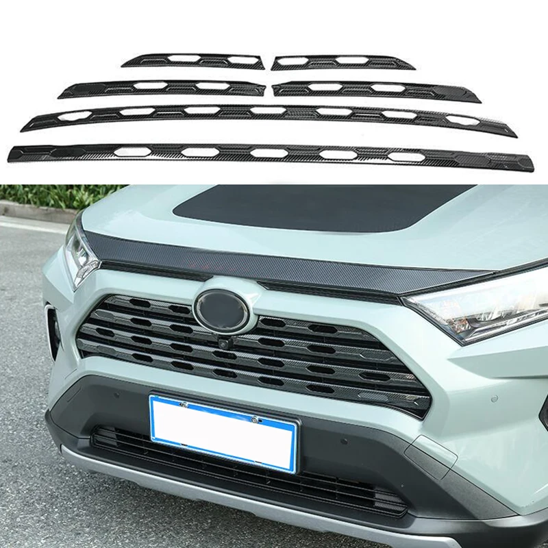 For Toyota RAV4 2019 2020 stainless steel Carbon fiber Look Front Upper