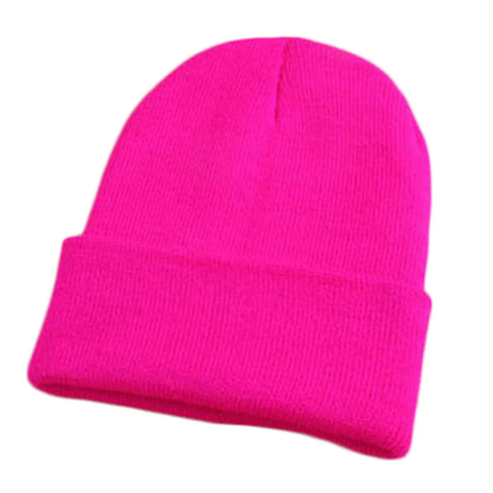 Одноцветные теплые зимние шапки для мужчин и женщин, Хлопковые вязаные женские шапки, женские шапочки горрос, женские шапки - Цвет: rose