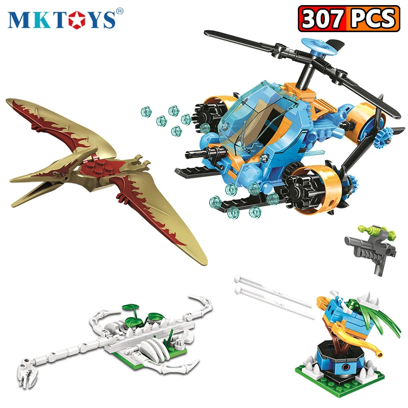 MKTOYS Парк Юрского Периода Динозавров Pteranodon Escape вертолет трек охота 307 деталей