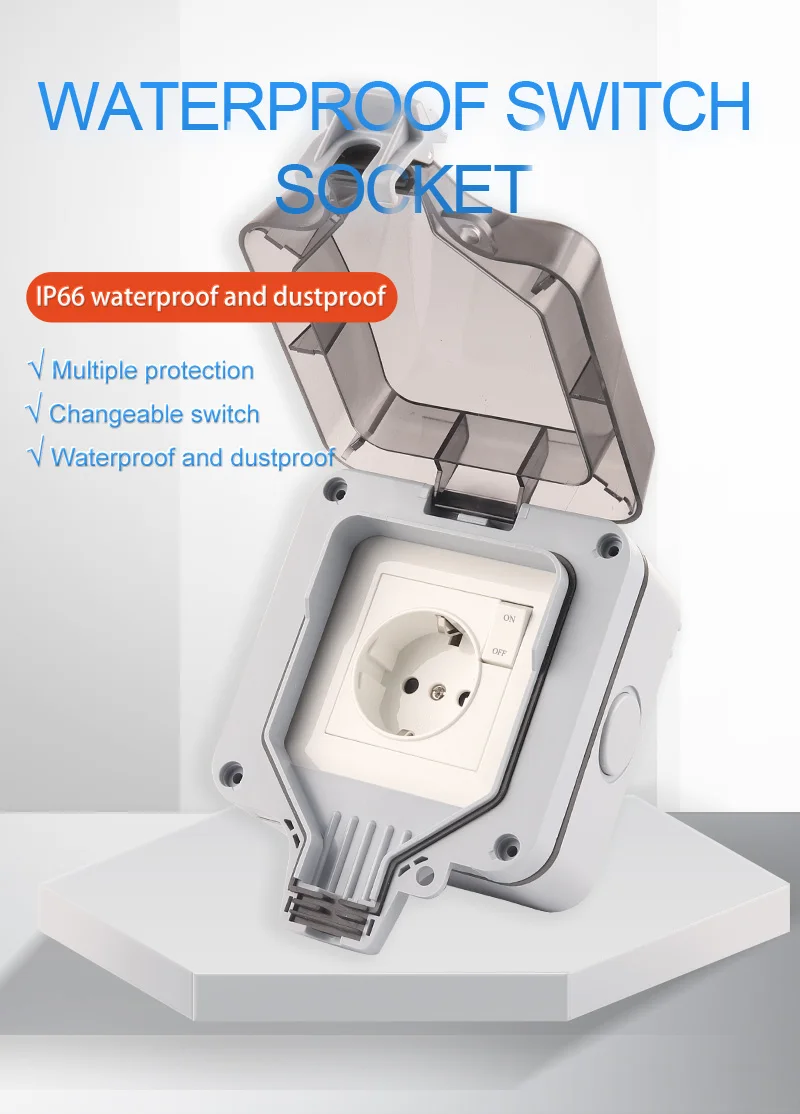 IP66 EU Standard Deutschland Wasserdichte Outdoor Steckdose Mit Schalter Steckdose Für Home GardenOutlet Geerdet 16A 250V – Detail 8