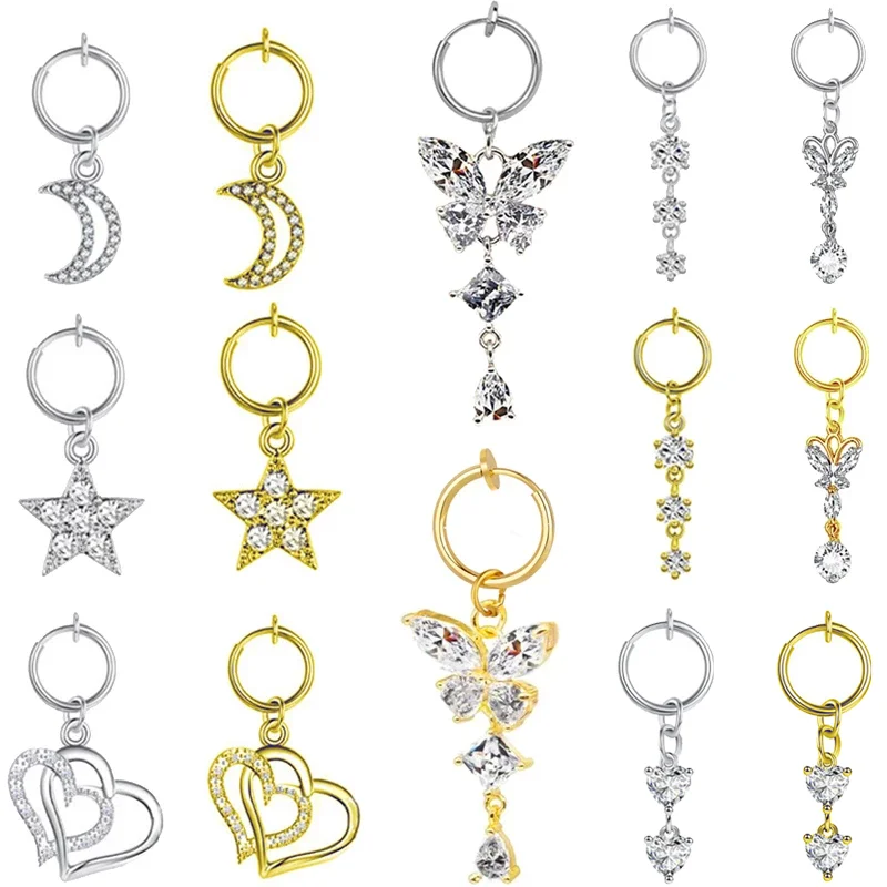 Heart Fake Belly Button Ring Fake Belly Piercing Butterfly Clip On Umbilical Navel Fake Pircing Butterfly Cartilage Earring Clip