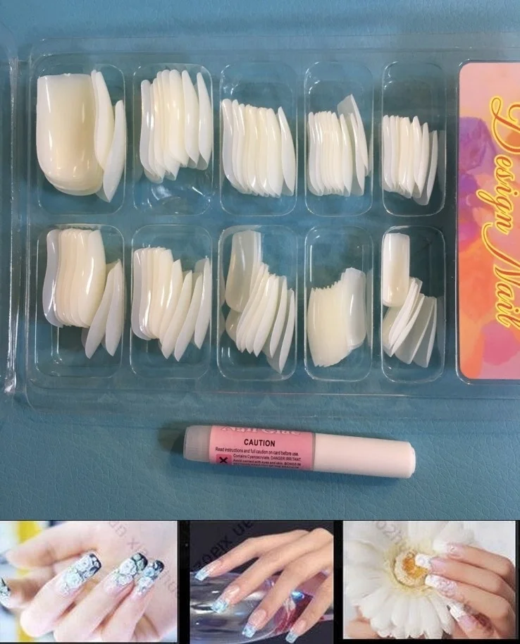 

100 Pcs Fake False Nails Art Salon Diy French Fashion Beauty with Box Glue Natural Full Tips