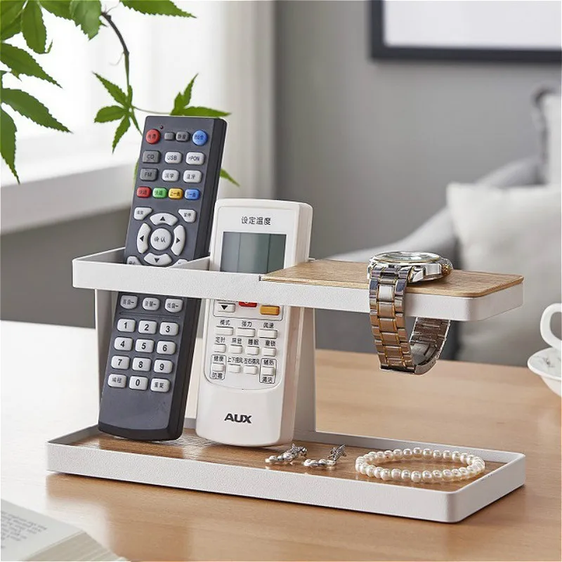 Japanese Remote Control Holder Stand Wooden Iron Glasses Watch Storage Box Office Desktop Organizer Jewelry Storage Rack Shelf