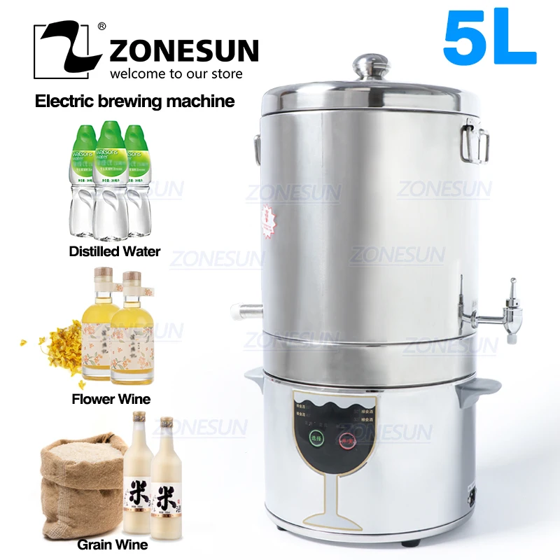 ZONESUN 5L дистиллированная вода домашний винный дистиллятор для цветочных зерен фруктовый Винный Спирт домашний винный аппарат пищевое оборудование