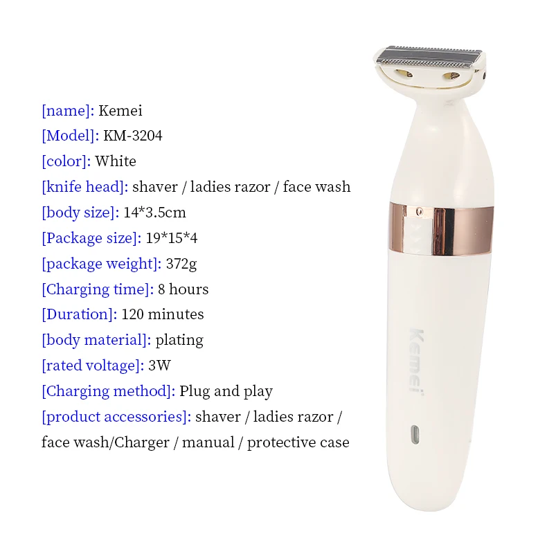 Kemei-3204 USB Электрический эпилятор для женщин очиститель для лица перезаряжаемый женский депилятор очиститель для лица удаление волос