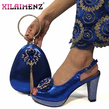Wedding Shoes And Bag Set Latest Mature Style Women Pumps Shoes And Bag To Match Set For Party in Royal Blue Color