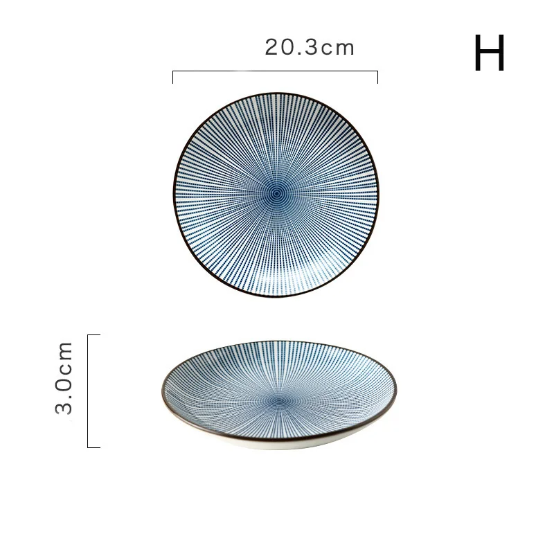 1 шт. синий белый годовое кольцо обеденная тарелка керамическая кухонная посуда рисовый салат лапша миска для супа подставка для кухни набор - Цвет: H
