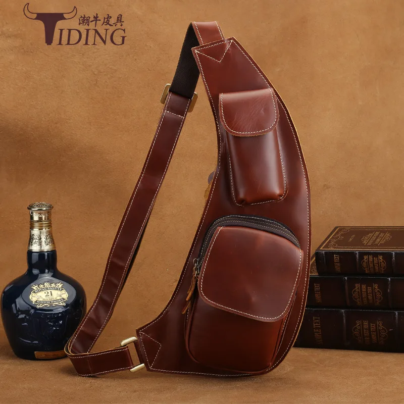 

Tiding Retro Cattlehide Chest Pack Men Leather Bag Sports Shoulder Bag Fashion Casual Outdoor Bag 3166