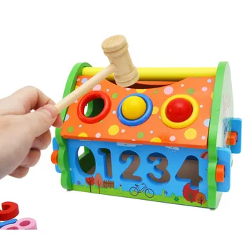 

Wooden Plays Children Childhood Educational Shape zhi hui he Numbers House Wooden Disassembly Toy
