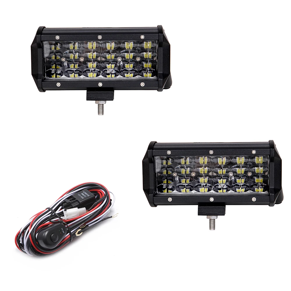 2 предмета Quad строк 7 дюймовый светодиодный бар рабочий светильник 12V 72W 7200lm 6000 К белый свет для бездорожья Dirivng автомобилей 4x4 двигатель экскаватора для вагонетки с противовесом