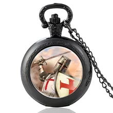 

Black Classic Templar Order Design Glass Cabochon Quartz Pocket Watch Vintage Men Women Pendant Necklace Watches Gifts