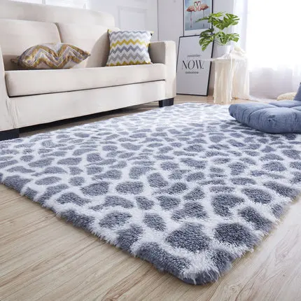 Tie-dye bedside mat thicken balcony coffee table blanket encryption plus soft color solid floor mat living room leopard carpet - Цвет: 2