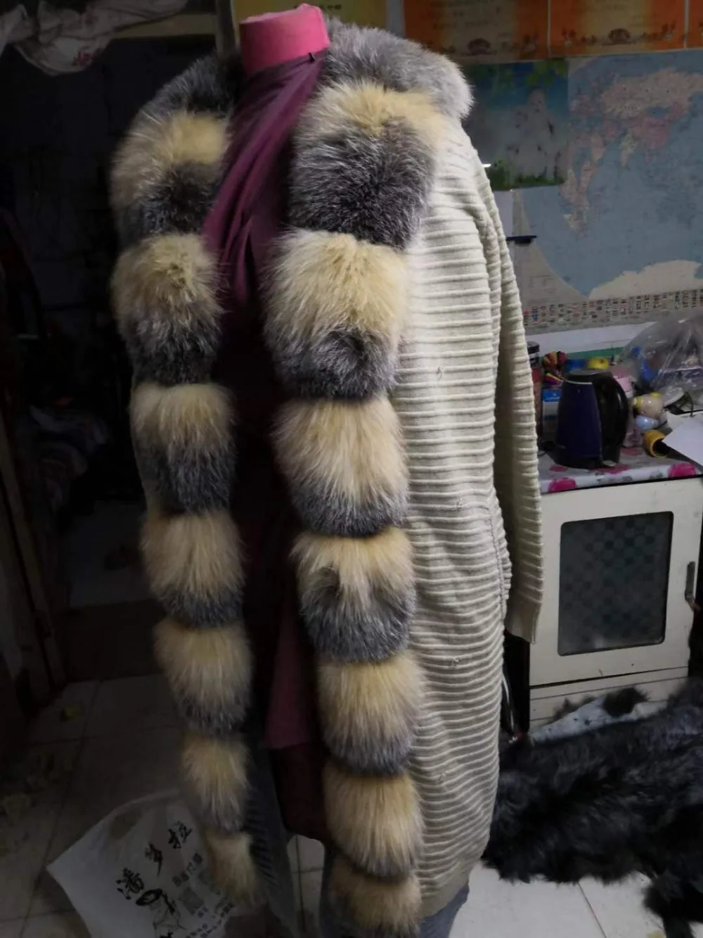 Discount EIFURKOP Women real fur coat genuine wool knitting with fox collar warm winter coat real fox fur coat winter long outerwear 11