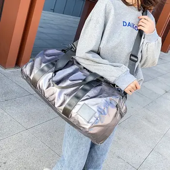

Shiny Women's Travel Bag Men's Luggage Handbag Large Capacity Female Duffel Bag Weekend Trip Big Baggage Shoulder Crossbody Bags