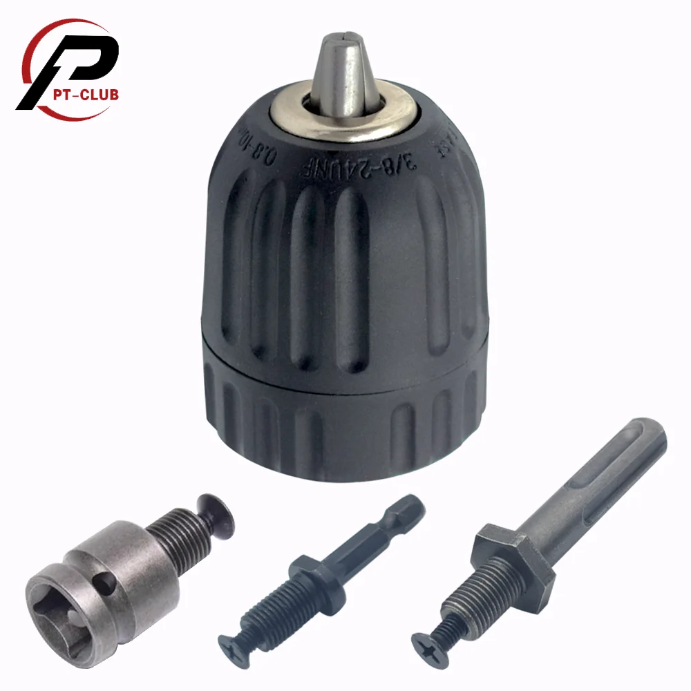 Convertidor de mandril de taladro preciso sin llave de 0,8-10 mm Adaptador de cambio rápido de rosca de 3/8 - 24UNF Vástago SDS-Plus 1/4 Hex.
