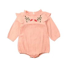 Размер от 0 до 24 месяцев, Одежда для новорожденных Комбинезоны для маленьких девочек длинный комбинезон боди оборками одежда из хлопка, комплекты одежды