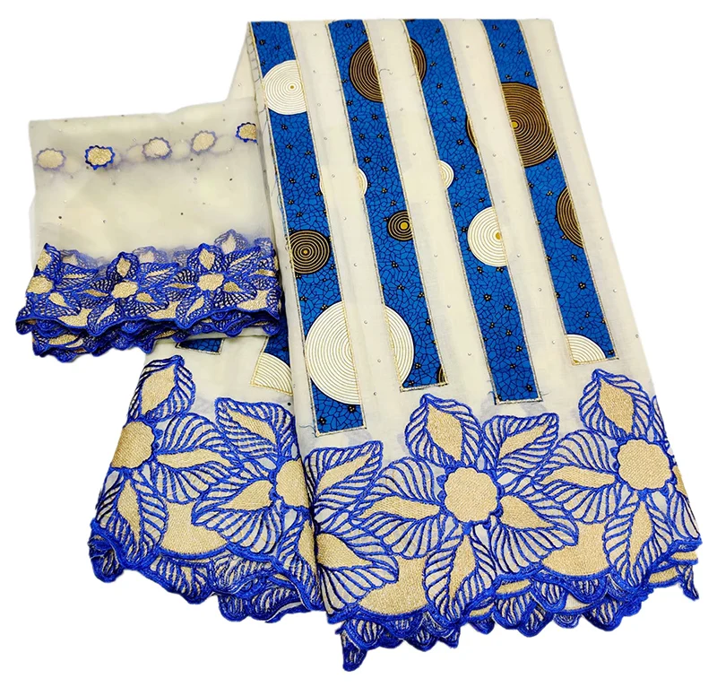 

Latest swiss voile lace in switzerland african brocade fabric 2019 high quality lace With wax prints fabrics 5+2yards/lot