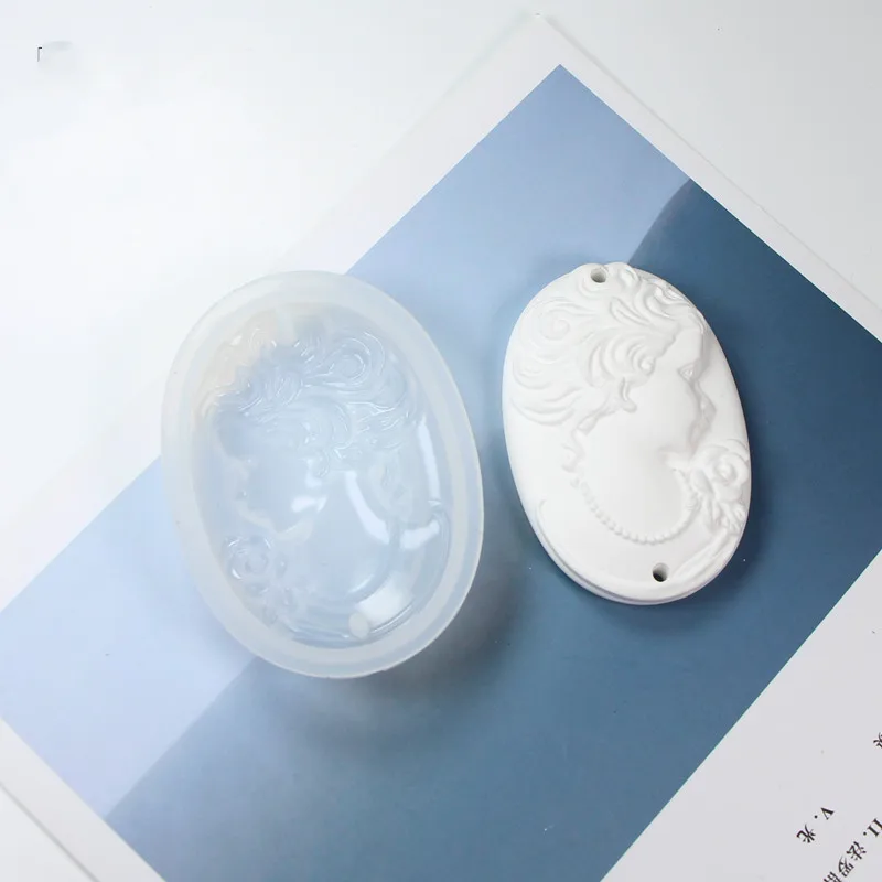 Woman Aroma Wax Pendant Oval Silicone Mold Elegant Lady Portrait Gypsum Plaster Crafts Mould For Car Pendant silicone mold
