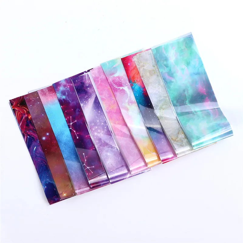

10pcs Nail Sticker Holographic Starry Sky Adhesive Wraps Transfer Paper Decal Decal Water Transfer Slider For Nails Art Decor
