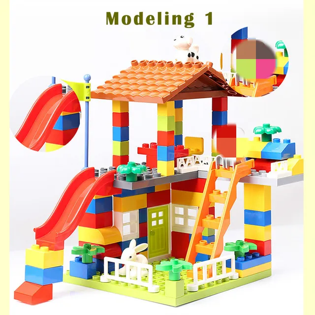 US $17.48 89pcs DIY Colorful City House Big Particle Building Blocks Castle Educational Toy Compatible All Br