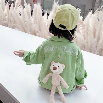 

Small Children's Short Denim Jackets Baby Girl Long Sleeve Lapel Cartoon Bear Cowboy Coat Toddler Kids Casual Jacket Outerwear