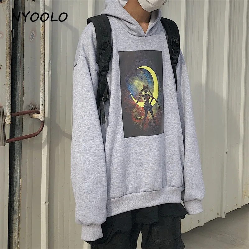 NYOOLO Harajuku аниме Сейлор Мун принт теплые толстовки осень зима с длинным рукавом Свободный пуловер с капюшоном флисовая Толстовка для женщин и мужчин