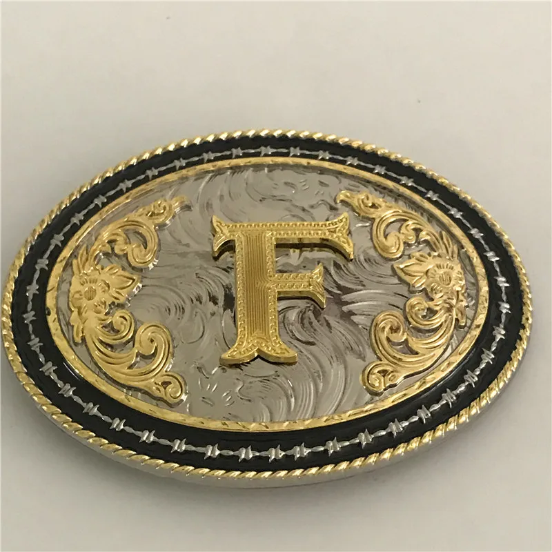 Retail New Style Oval Golden F Initial Letter Men Belt Buckle With Metal Cowboy Belt Head Jewelry For 4cm Wide Belt