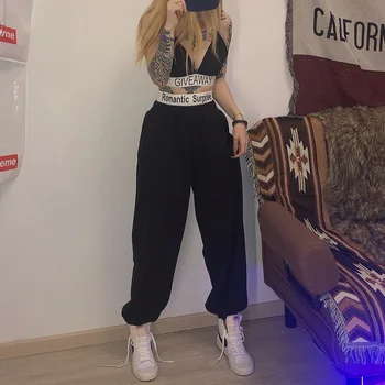 

HOUZHOU 2020 High Waist Pants for Women Letter Print Trousers Women Summer Bunch Legs Pants Women Joggers Mujer Streetwear