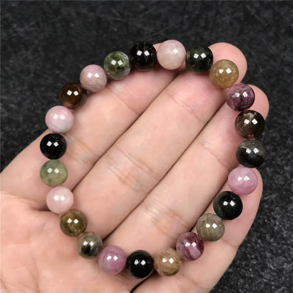 

9mm Genuine Natural Tourmaline Bracelet For Woman Lady Man Love Gift Brazil Colorful Crystal Round Beads Fashion Jewelry AAAAA