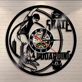 

Free Style Skate Boarding Wall Clock Extreme Sports Skate Board Vinyl Record Wall Clock Skate Boarder Home Decor Modern Design