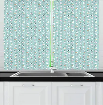 

Alpaca Kitchen Curtains Graphical Interpreted Pattern of Repetitive Animal Shapes and Motifs Ornamental for Kitchen Cafe Decor