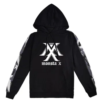 

KPOP MONSTA X Same Paragraph Loose Camouflage Sleeve Hoodie Strap Dropshipping